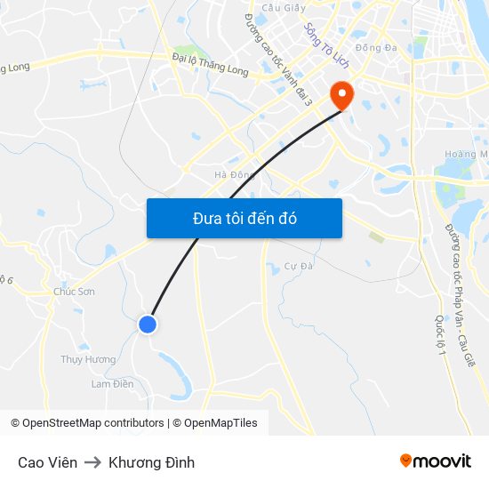 Cao Viên to Khương Đình map