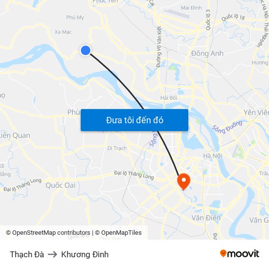 Thạch Đà to Khương Đình map