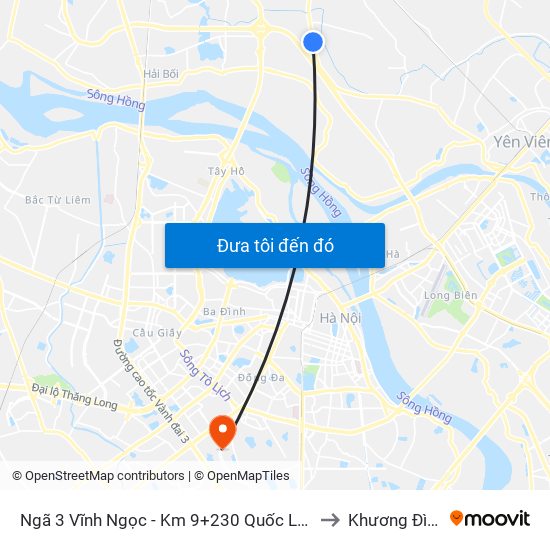 Ngã 3 Vĩnh Ngọc - Km 9+230 Quốc Lộ 3 to Khương Đình map