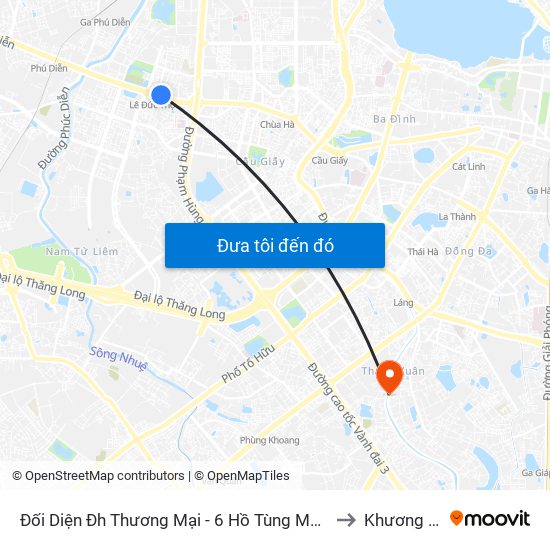 Đối Diện Đh Thương Mại - 6 Hồ Tùng Mậu (Cột Sau) to Khương Đình map