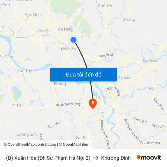 (B) Xuân Hòa (Đh Sư Phạm Hà Nội 2) to Khương Đình map