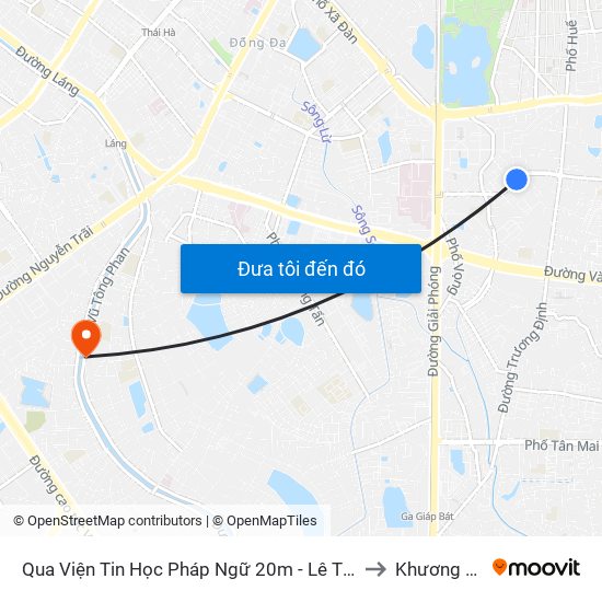 Qua Viện Tin Học Pháp Ngữ 20m - Lê Thanh Nghị to Khương Đình map