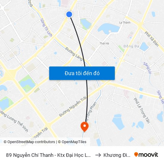 89 Nguyễn Chí Thanh - Ktx Đại Học Luật to Khương Đình map