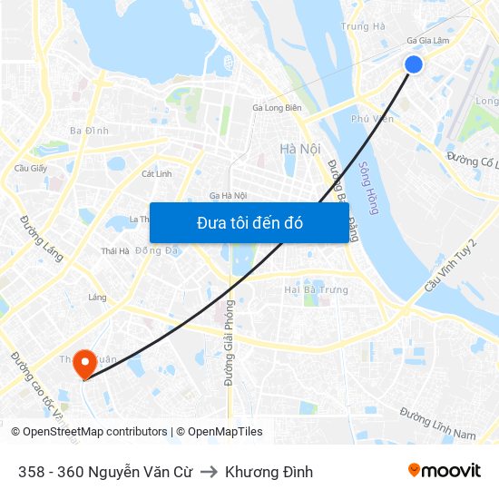 358 - 360 Nguyễn Văn Cừ to Khương Đình map