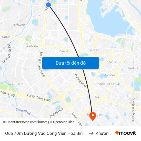 Qua 70m Đường Vào Công Viên Hòa Bình - Phạm Văn Đồng to Khương Đình map