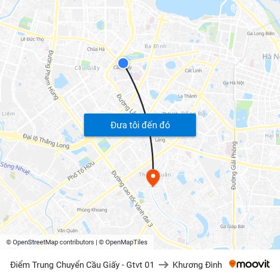 Điểm Trung Chuyển Cầu Giấy - Gtvt 01 to Khương Đình map