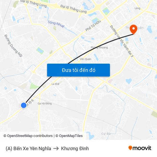 (A) Bến Xe Yên Nghĩa to Khương Đình map