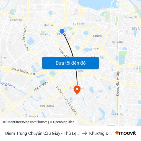 Điểm Trung Chuyển Cầu Giấy - Thủ Lệ 02 to Khương Đình map