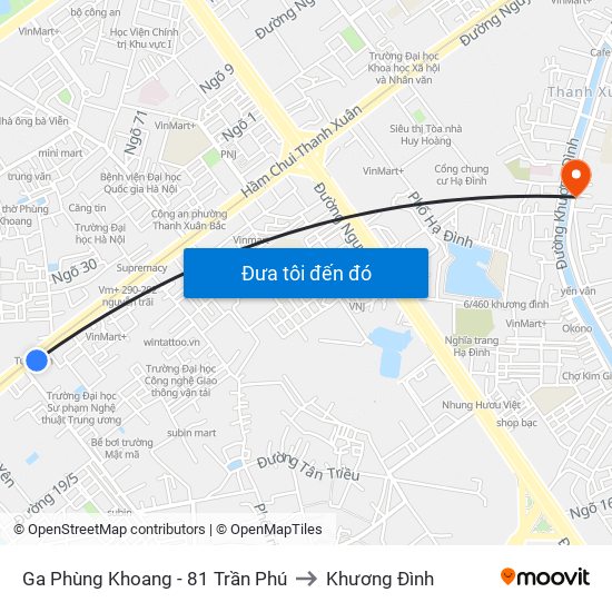 Ga Phùng Khoang - 81 Trần Phú to Khương Đình map