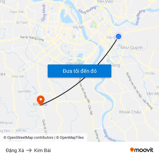 Đặng Xá to Kim Bài map