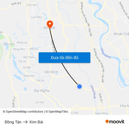 Đồng Tân to Kim Bài map