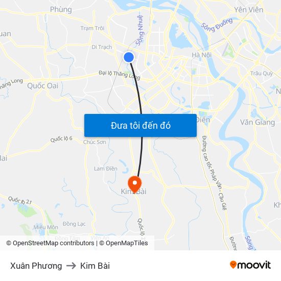 Xuân Phương to Kim Bài map