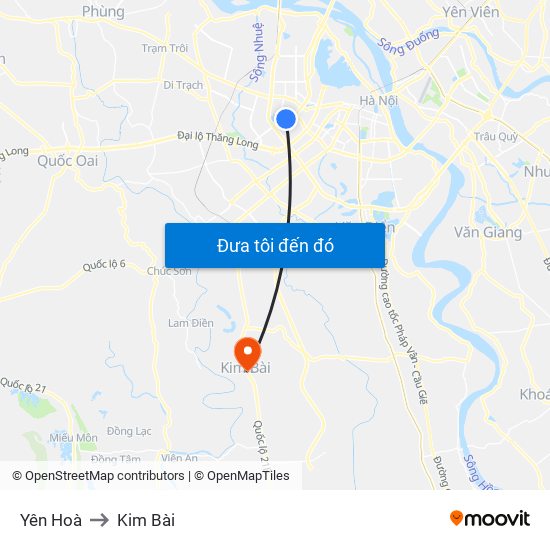 Yên Hoà to Kim Bài map