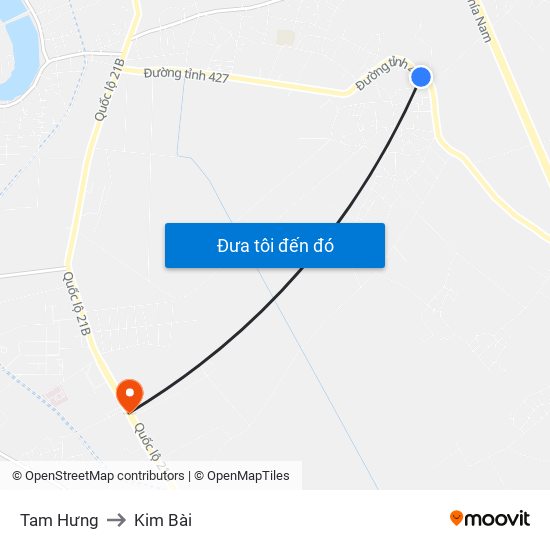 Tam Hưng to Kim Bài map