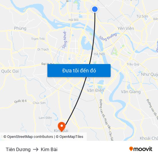 Tiên Dương to Kim Bài map