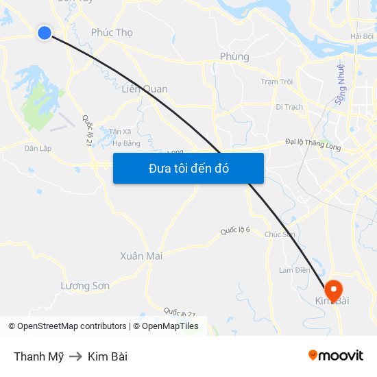 Thanh Mỹ to Kim Bài map