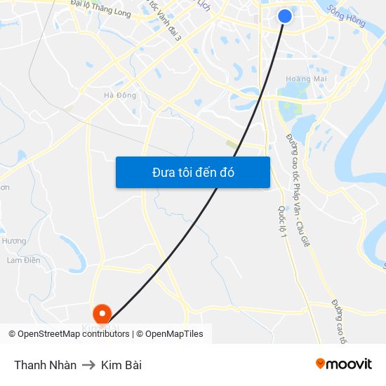 Thanh Nhàn to Kim Bài map