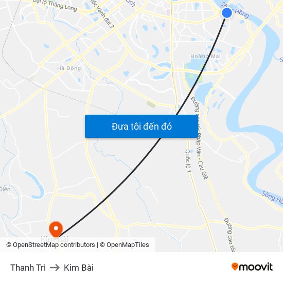 Thanh Trì to Kim Bài map