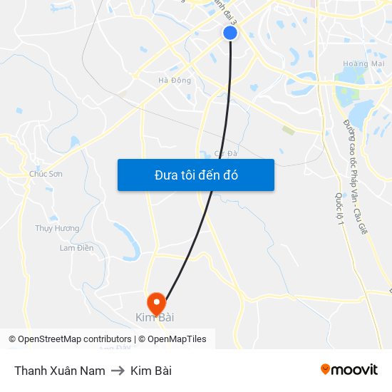 Thanh Xuân Nam to Kim Bài map