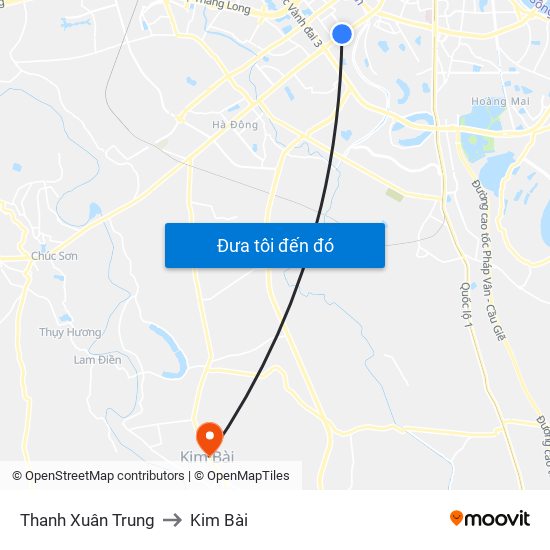 Thanh Xuân Trung to Kim Bài map