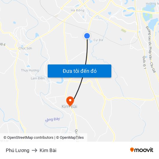 Phú Lương to Kim Bài map