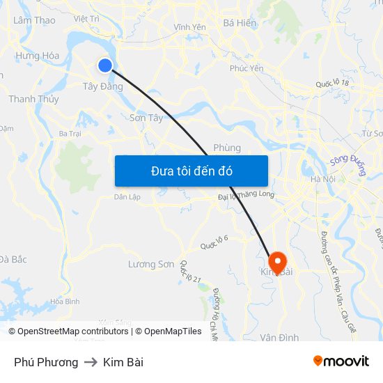 Phú Phương to Kim Bài map