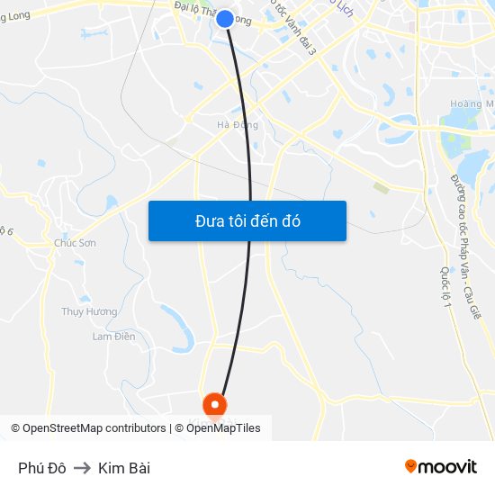 Phú Đô to Kim Bài map