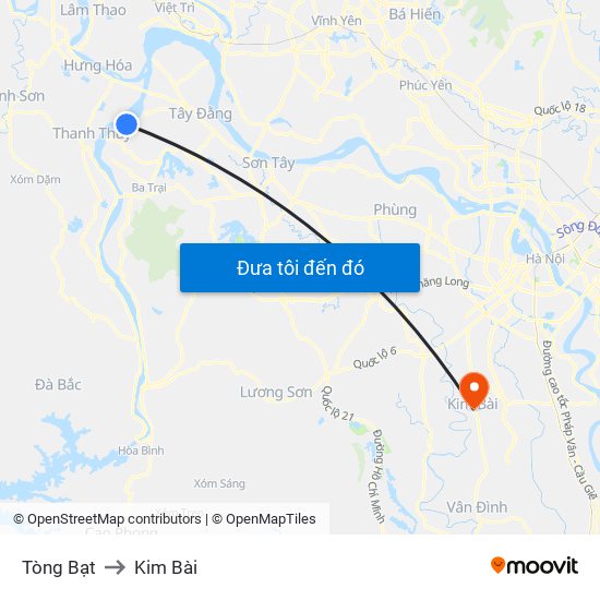 Tòng Bạt to Kim Bài map