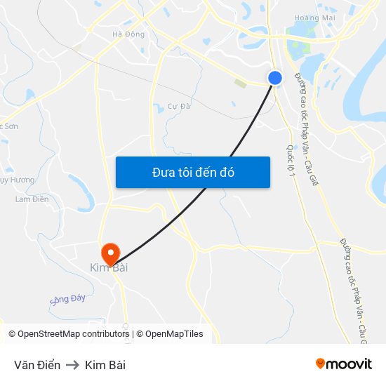 Văn Điển to Kim Bài map