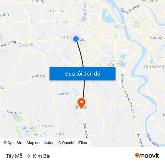 Tây Mỗ to Kim Bài map