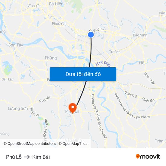 Phù Lỗ to Kim Bài map