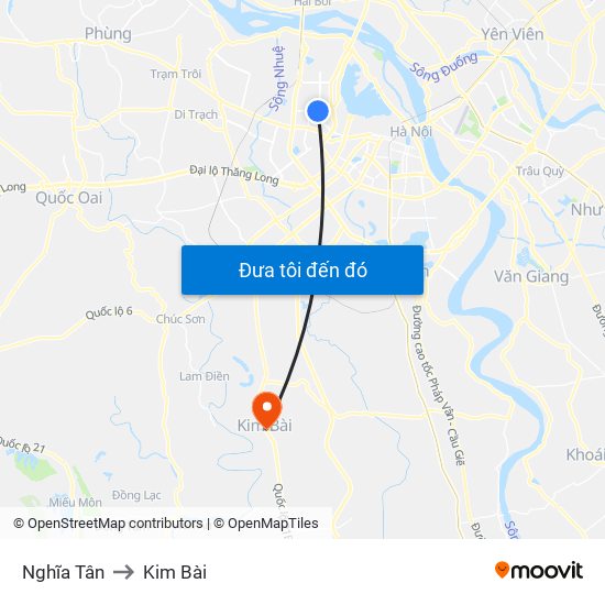 Nghĩa Tân to Kim Bài map