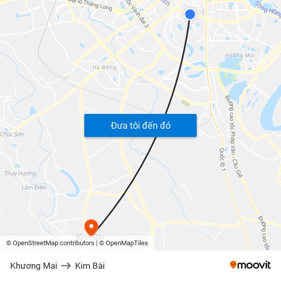 Khương Mai to Kim Bài map