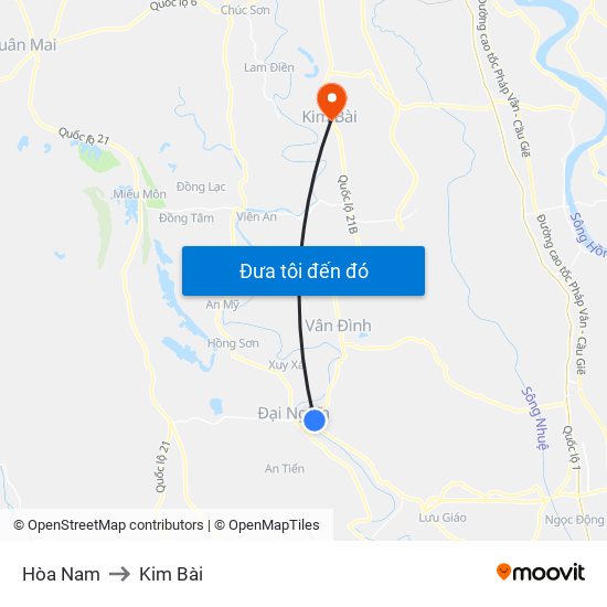 Hòa Nam to Kim Bài map
