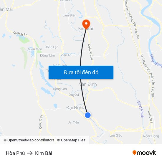 Hòa Phú to Kim Bài map