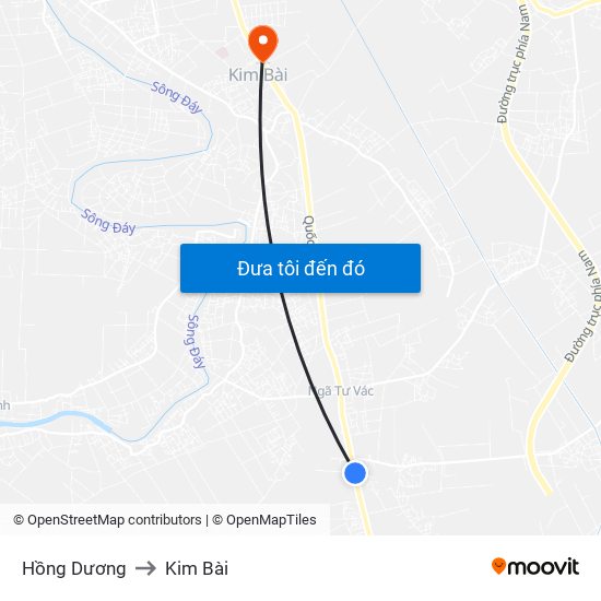 Hồng Dương to Kim Bài map