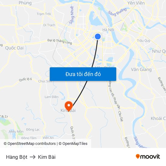 Hàng Bột to Kim Bài map