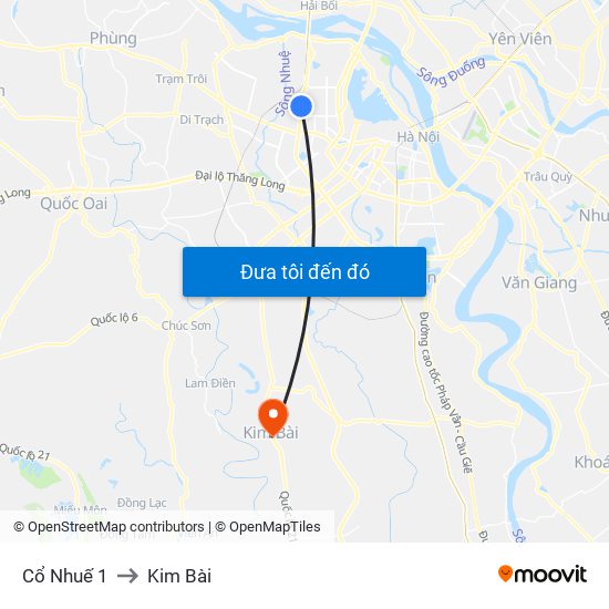 Cổ Nhuế 1 to Kim Bài map