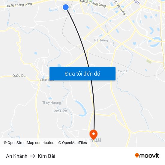 An Khánh to Kim Bài map