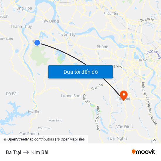 Ba Trại to Kim Bài map