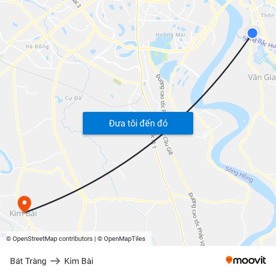 Bát Tràng to Kim Bài map