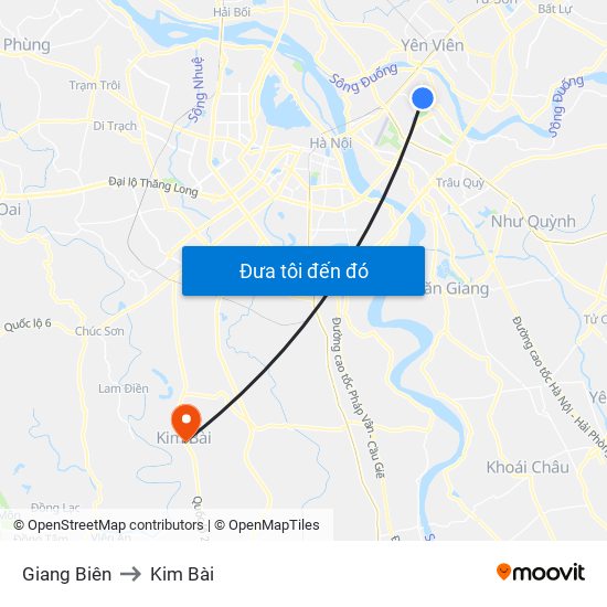 Giang Biên to Kim Bài map