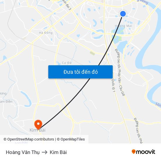 Hoàng Văn Thụ to Kim Bài map