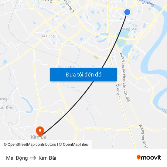 Mai Động to Kim Bài map