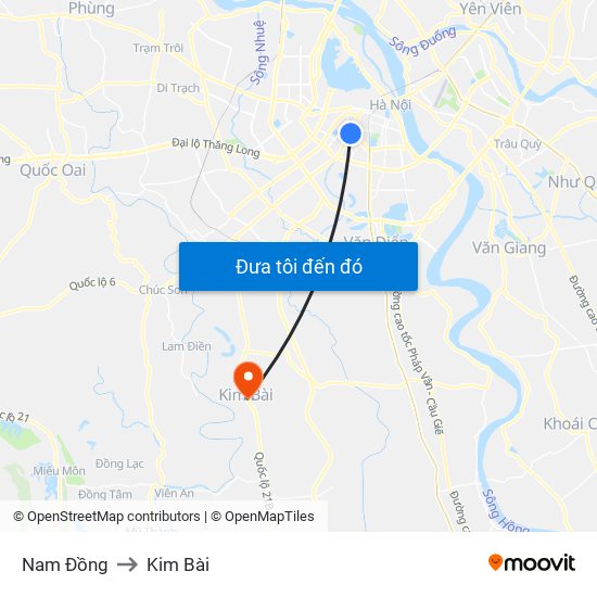 Nam Đồng to Kim Bài map
