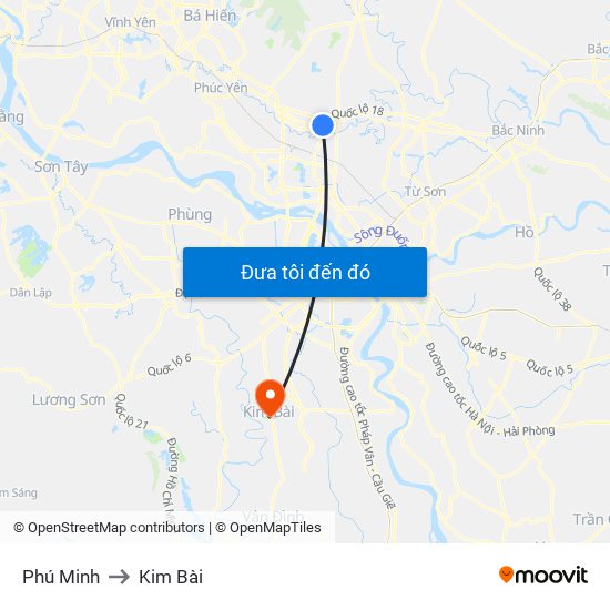 Phú Minh to Kim Bài map