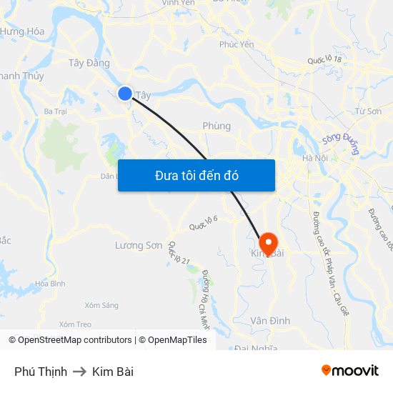 Phú Thịnh to Kim Bài map