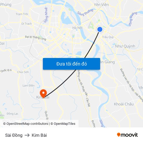 Sài Đồng to Kim Bài map