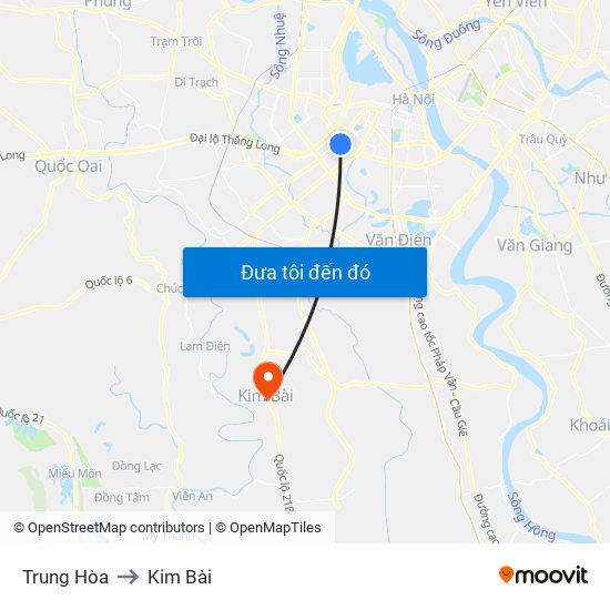 Trung Hòa to Kim Bài map