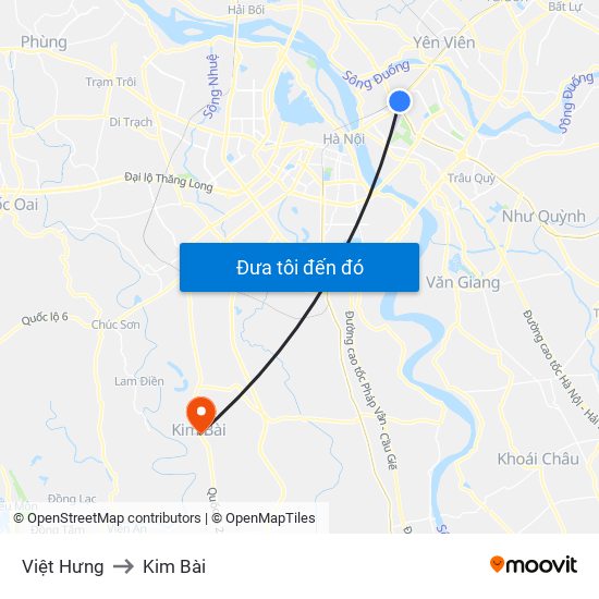Việt Hưng to Kim Bài map